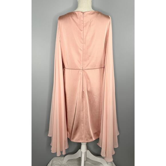 Ieena for Mac Duggal Blush Cape Sleeve V-Neck Fitted Dress 55358 Size 12 - Picture 5 of 13